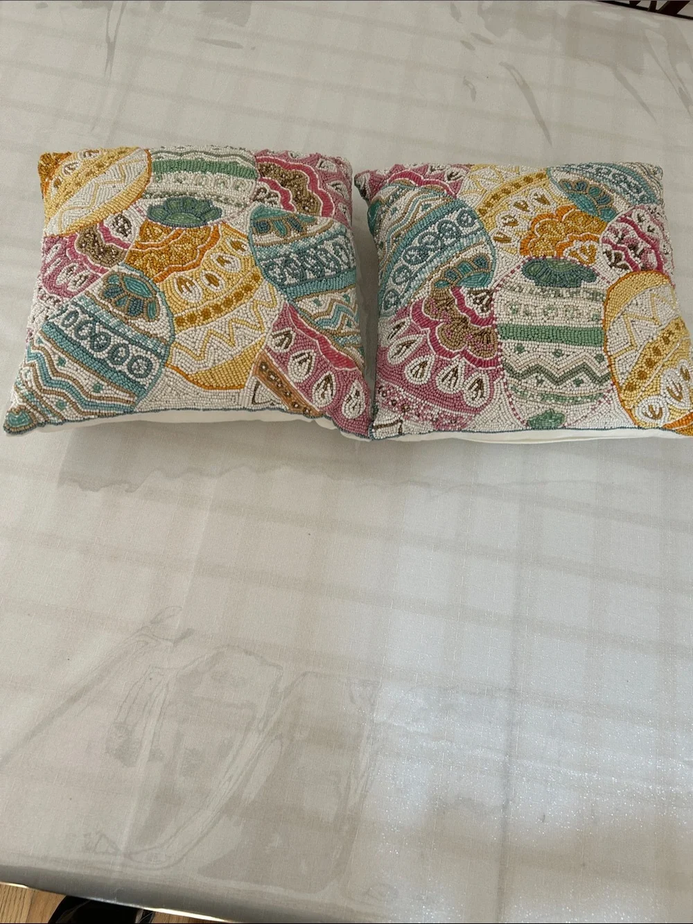 Colorful Embroidered Holiday Egg Throw Pillow Pair new no tag